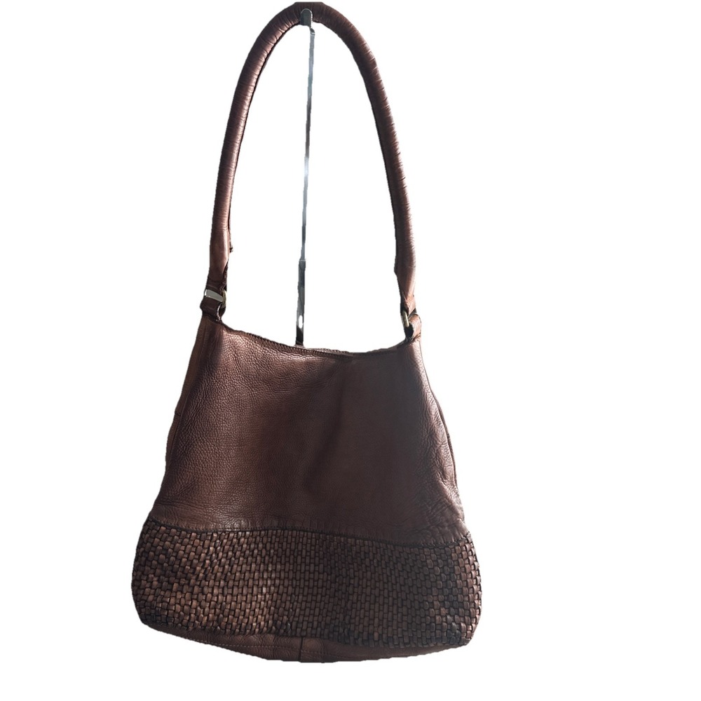 Marta Ponti Portugal Luxury Leather Boho Woven Shoulder Bag Purse Brown
